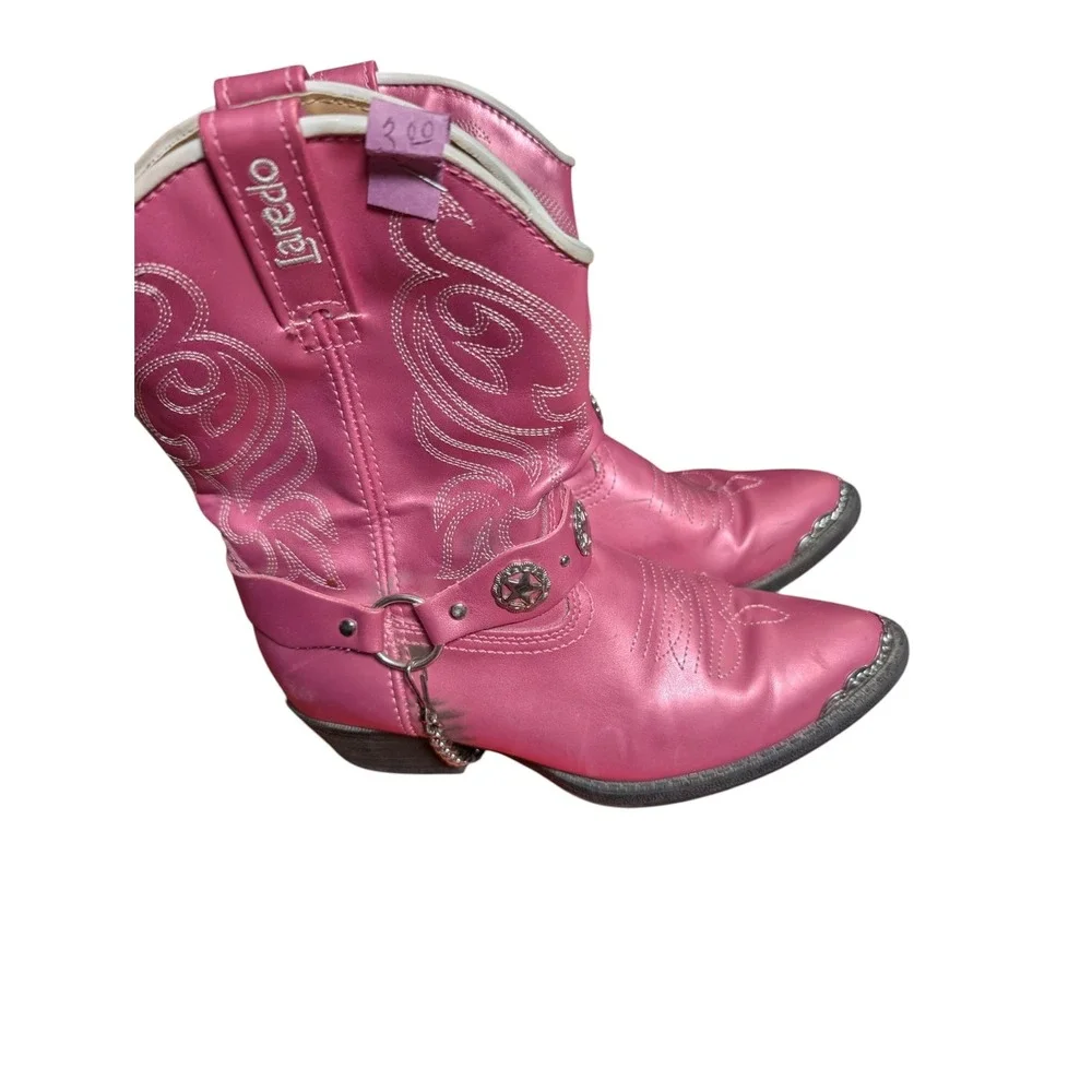 Laredo Kids Metallic Pink Western Cowgirl Boots Star Concho Harness Size 2D